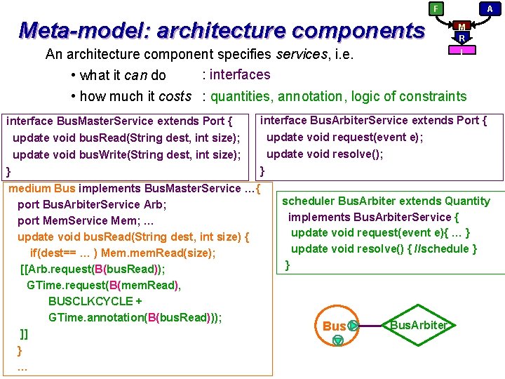 F Meta-model: architecture components An architecture component specifies services, i. e. : interfaces •