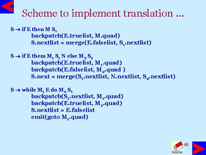 Scheme to implement translation … S if E then M S 1 backpatch(E. truelist,