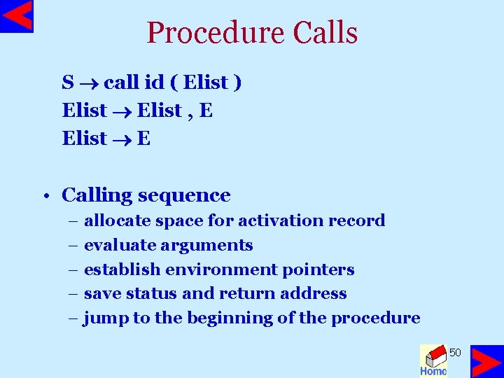 Procedure Calls S call id ( Elist ) Elist , E Elist E •