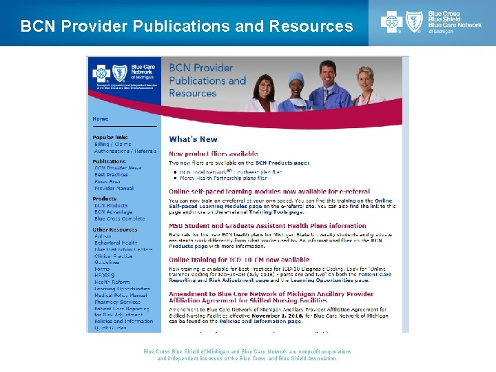 BCN Provider Publications and Resources Blue Cross Blue Shield of Michigan and Blue Care