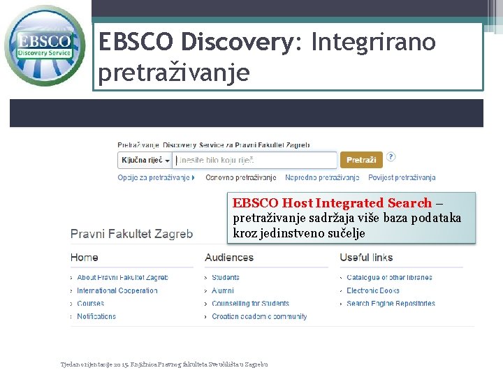 EBSCO Discovery: Integrirano pretraživanje EBSCO Host Integrated Search – pretraživanje sadržaja više baza podataka