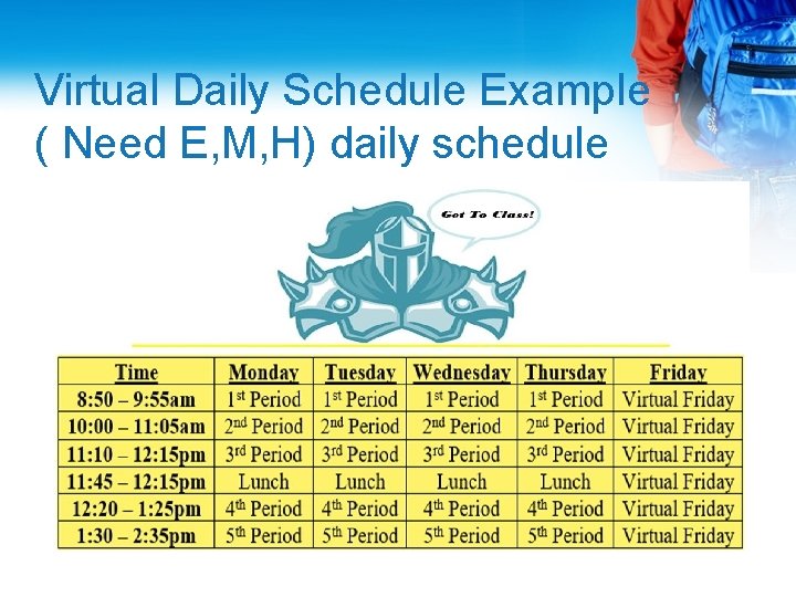 Virtual Daily Schedule Example ( Need E, M, H) daily schedule 