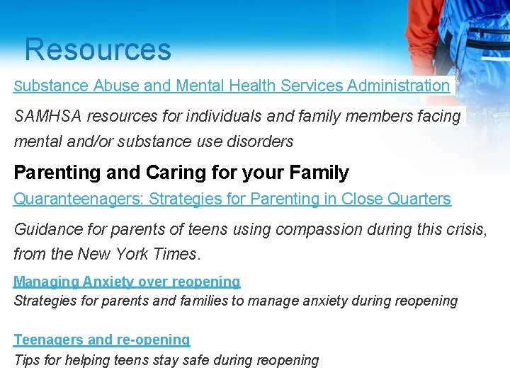 Resources Substance Abuse and Mental Health Services Administration SAMHSA resources for individuals and family