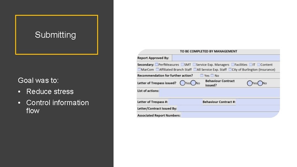 Submitting Goal was to: • Reduce stress • Control information flow 