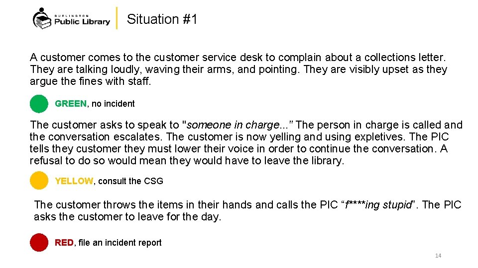 Situation #1 A customer comes to the customer service desk to complain about a
