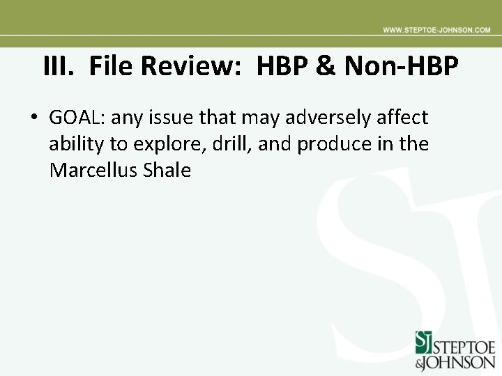 III. File Review: HBP & Non-HBP • GOAL: any issue that may adversely affect