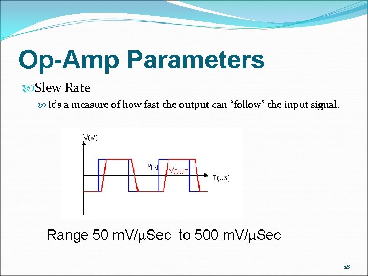 Op-Amp Parameters Slew Rate It’s a measure of how fast the output can “follow”