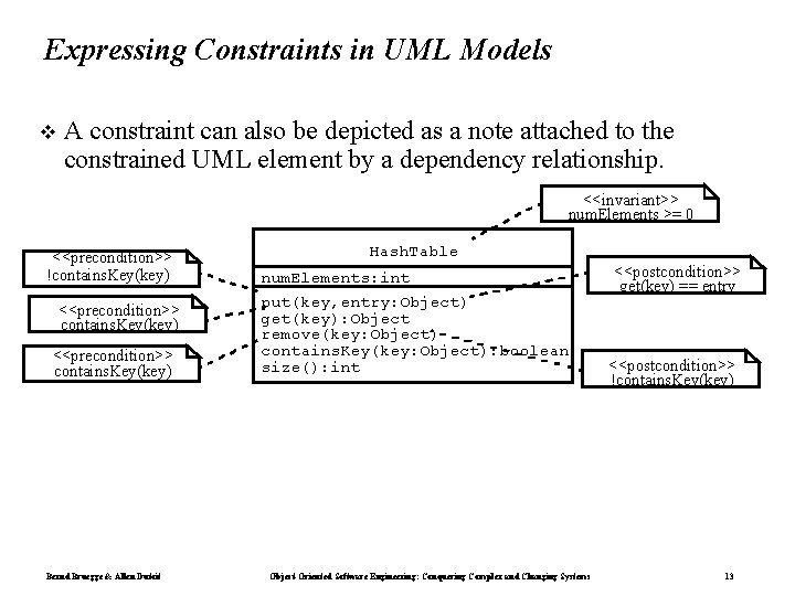 Expressing Constraints in UML Models A constraint can also be depicted as a note Expressing Constraints in UML Models A constraint can also be depicted as a note
