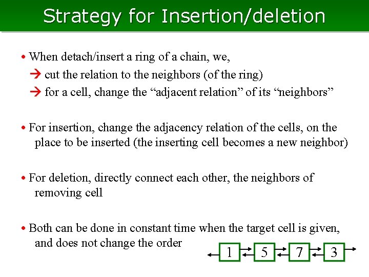Strategy for Insertion/deletion • When detach/insert a ring of a chain, we, cut the Strategy for Insertion/deletion • When detach/insert a ring of a chain, we, cut the