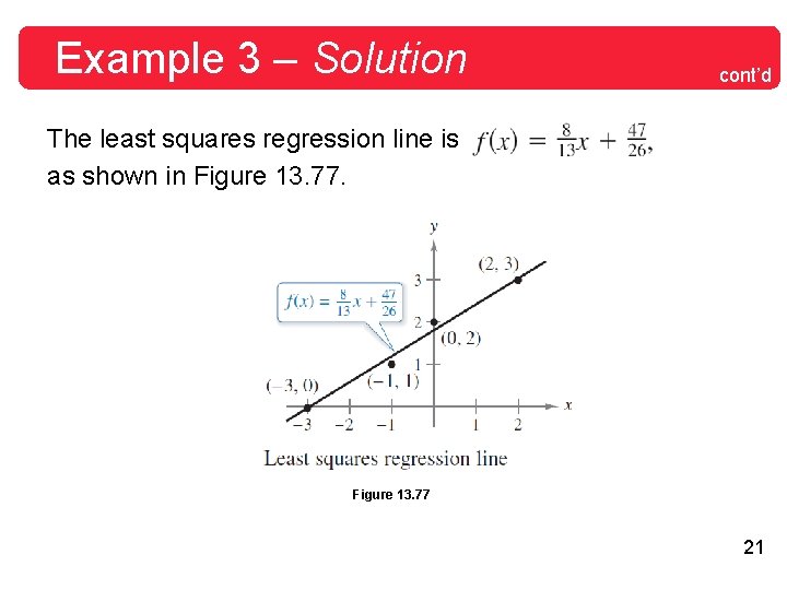 Example 3 – Solution cont’d The least squares regression line is as shown in