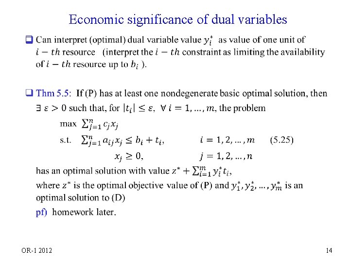 Economic significance of dual variables q OR-1 2012 14 