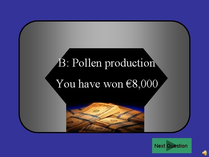 B: Pollen production You have won € 8, 000 Next Question 