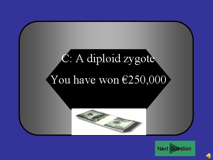 C: A diploid zygote You have won € 250, 000 Next Question 