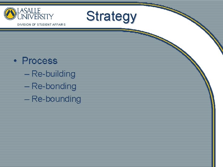 DIVISION OF STUDENT AFFAIRS • Process – Re-building – Re-bonding – Re-bounding Strategy 