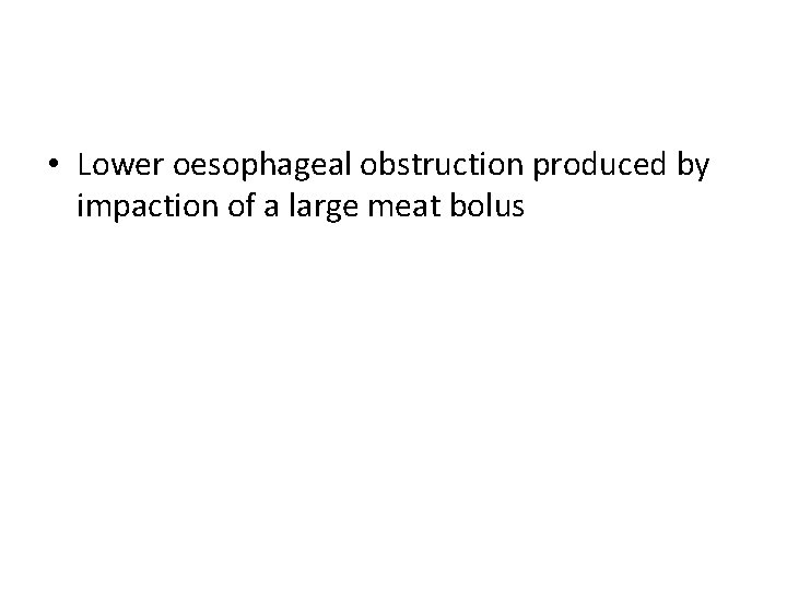  • Lower oesophageal obstruction produced by impaction of a large meat bolus 