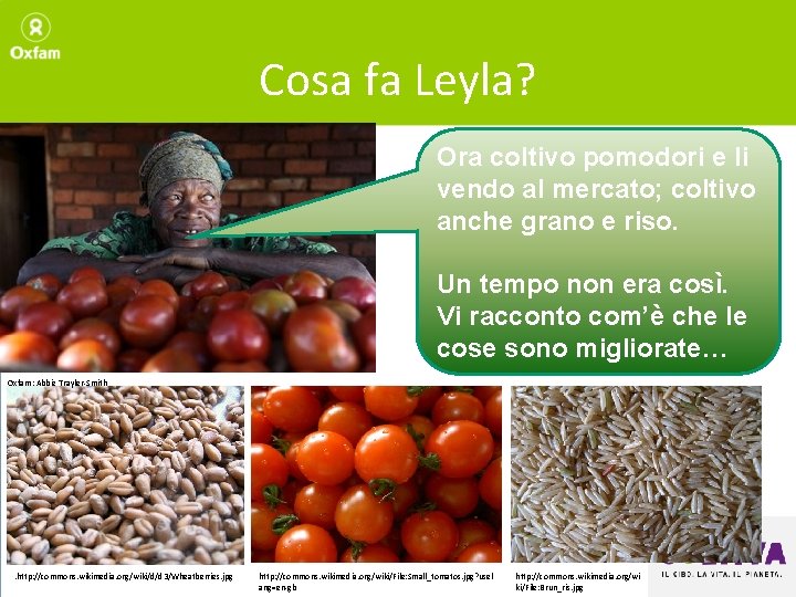 Cosa fa Leyla? Ora coltivo pomodori e li vendo al mercato; coltivo anche grano