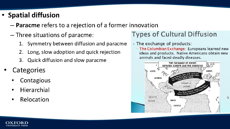  • Spatial diffusion – Paracme refers to a rejection of a former innovation