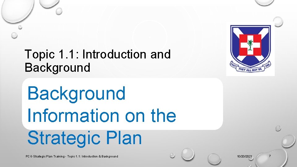 Topic 1. 1: Introduction and Background Information on the Strategic Plan PCG Strategic Plan