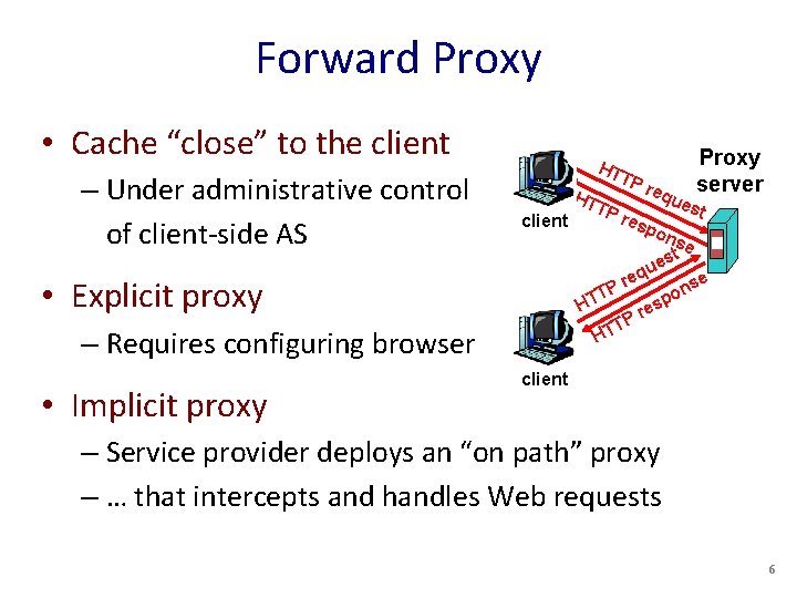 Forward Proxy • Cache “close” to the client – Under administrative control of client-side