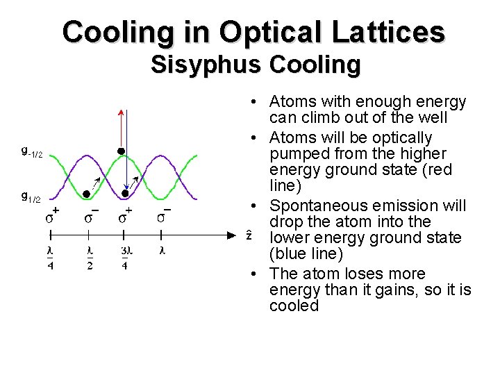 Cooling in Optical Lattices Sisyphus Cooling • Atoms with enough energy can climb out