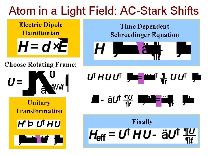 Atom in a Light Field: AC-Stark Shifts Electric Dipole Hamiltonian Time Dependent Schroedinger Equation