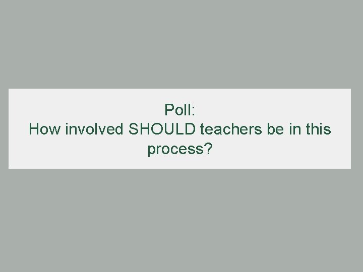Poll: How involved SHOULD teachers be in this process? 
