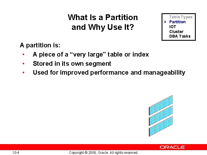 What Is a Partition and Why Use It? Table Types > Partition IOT Cluster What Is a Partition and Why Use It? Table Types > Partition IOT Cluster