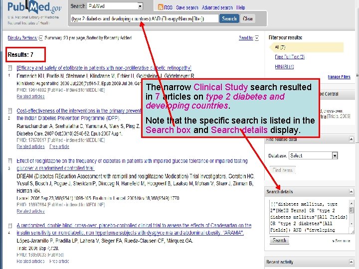 The narrow Clinical Study search resulted in 7 articles on type 2 diabetes and