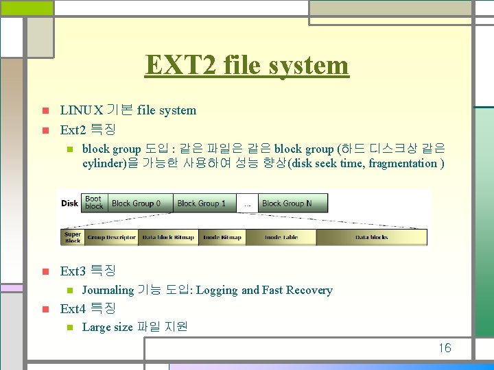 EXT 2 file system LINUX 기본 file system n Ext 2 특징 n n
