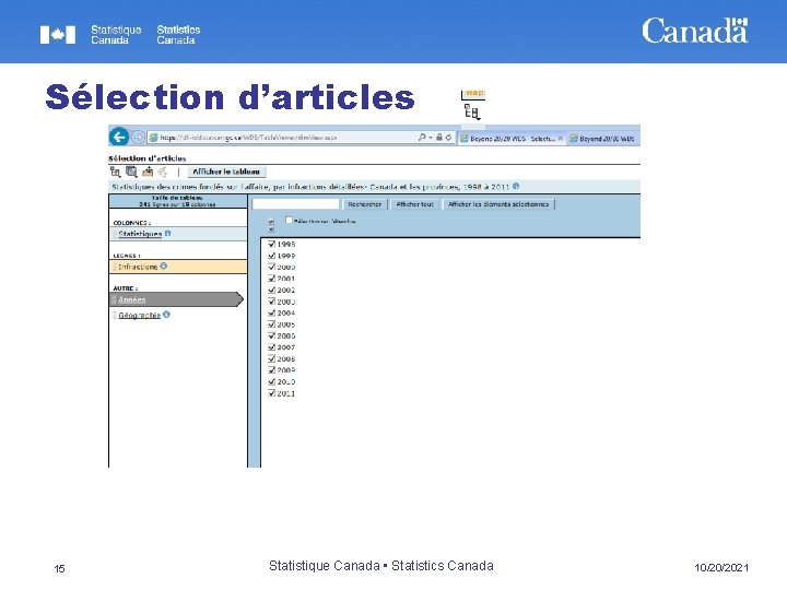 Sélection d’articles 15 Statistique Canada • Statistics Canada 10/20/2021 