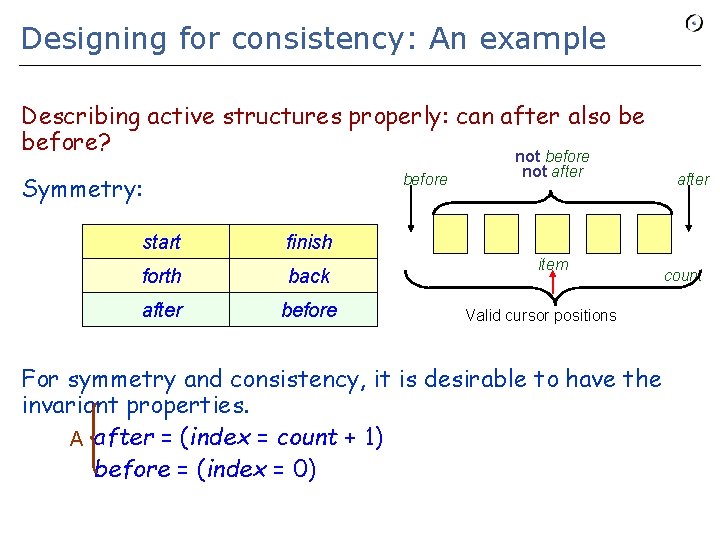 Designing for consistency: An example Describing active structures properly: can after also be before?