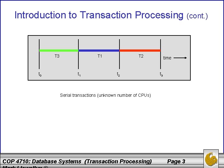 Introduction to Transaction Processing (cont. ) T 3 t 0 T 1 t 1