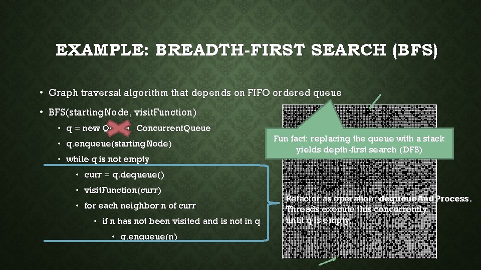 EXAMPLE: BREADTH-FIRST SEARCH (BFS) • Graph traversal algorithm that depends on FIFO ordered queue