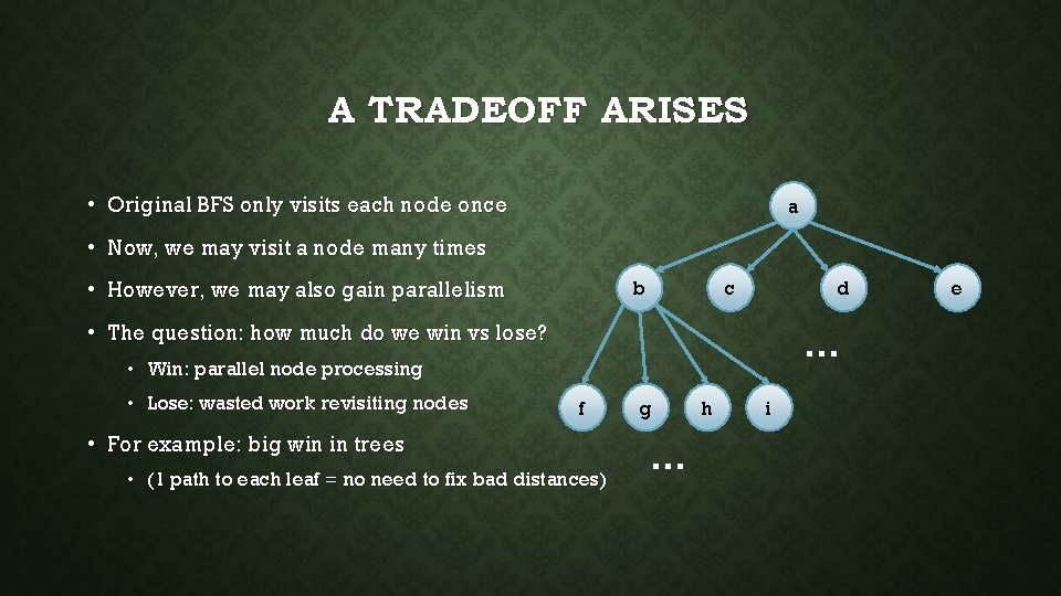 A TRADEOFF ARISES • Original BFS only visits each node once a • Now,