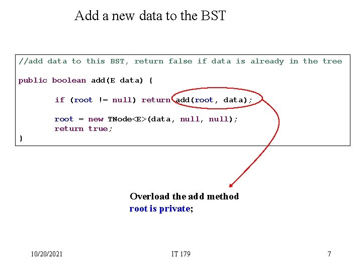 Add a new data to the BST //add data to this BST, return false