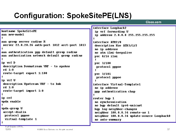 Configuration: Spoke. Site. PE(LNS) hostname Spoke. Site. PE aaa new-model ! aaa group server