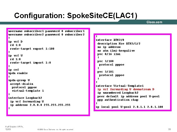 Configuration: Spoke. Site. CE(LAC 1) username subscriber 1 password 0 subscriber 1 username subscriber