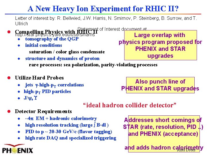 A New Heavy Ion Experiment for RHIC II? Letter of interest by: R. Bellwied,