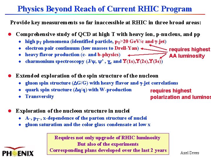 Physics Beyond Reach of Current RHIC Program Provide key measurements so far inaccessible at