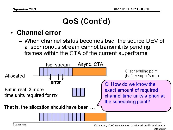 doc. : IEEE 802. 15 -03/r 0 September 2003 Qo. S (Cont’d) • Channel