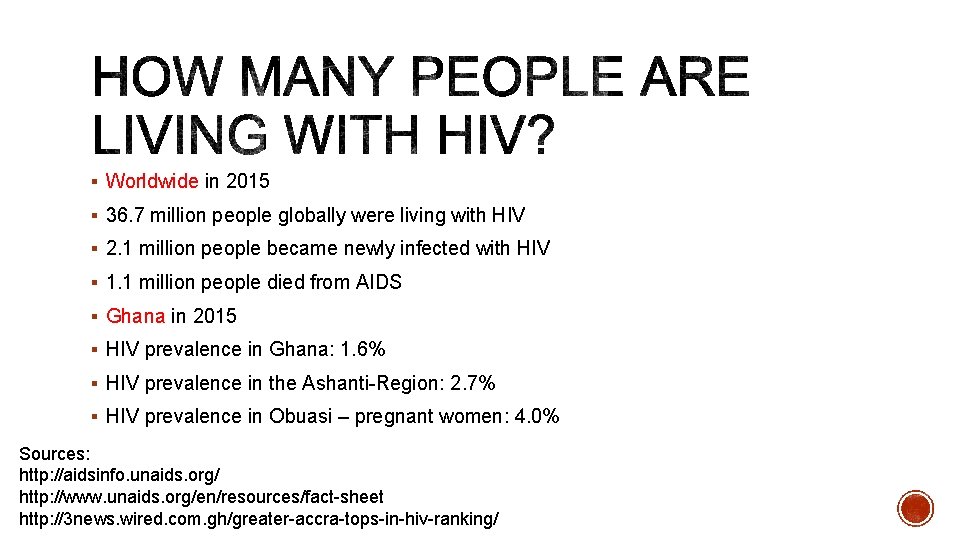 § Worldwide in 2015 § 36. 7 million people globally were living with HIV