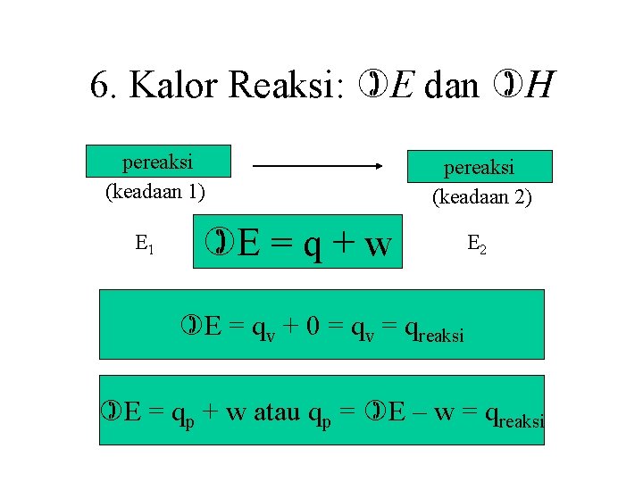 6. Kalor Reaksi: E dan H pereaksi (keadaan 1) E 1 pereaksi (keadaan 2)