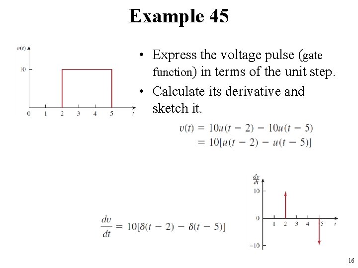 Example 45 • Express the voltage pulse (gate function) in terms of the unit
