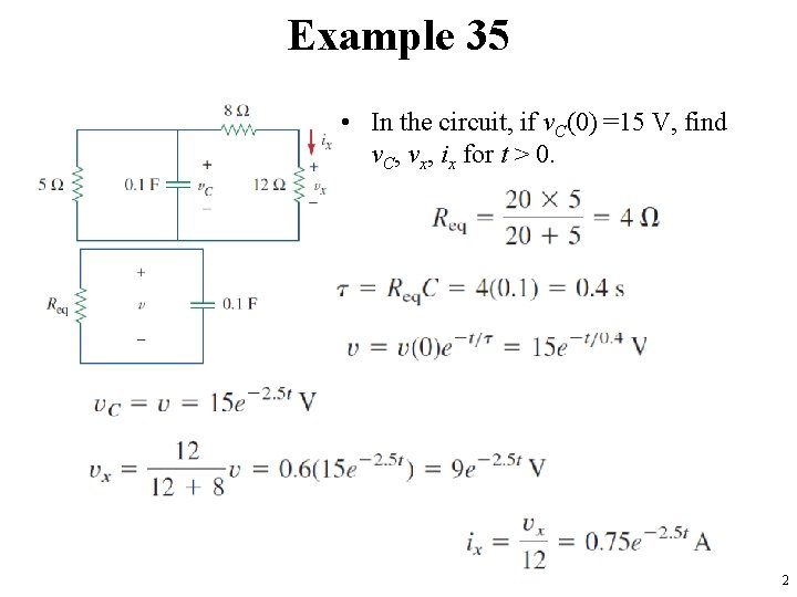 Example 35 • In the circuit, if v. C(0) =15 V, find v. C,