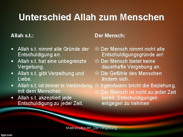 Unterschied Allah zum Menschen Allah s. t. : Der Mensch: § Allah s. t.