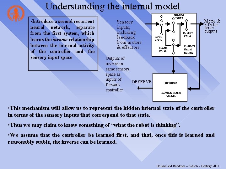 Understanding the internal model • Introduce a second recurrent neural network, separate from the