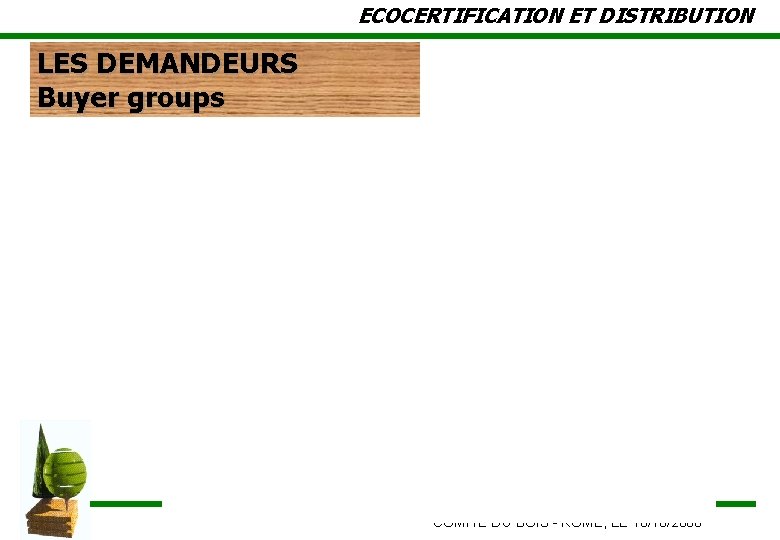 ECOCERTIFICATION ET DISTRIBUTION LES DEMANDEURS Buyer groups COMITE DU BOIS - ROME, LE 10/10/2000