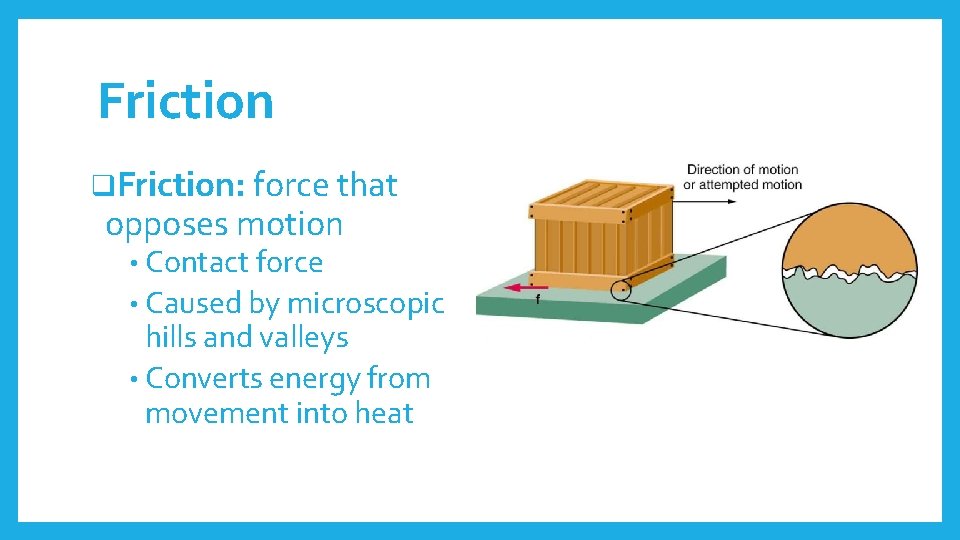 Friction q. Friction: force that opposes motion • Contact force • Caused by microscopic