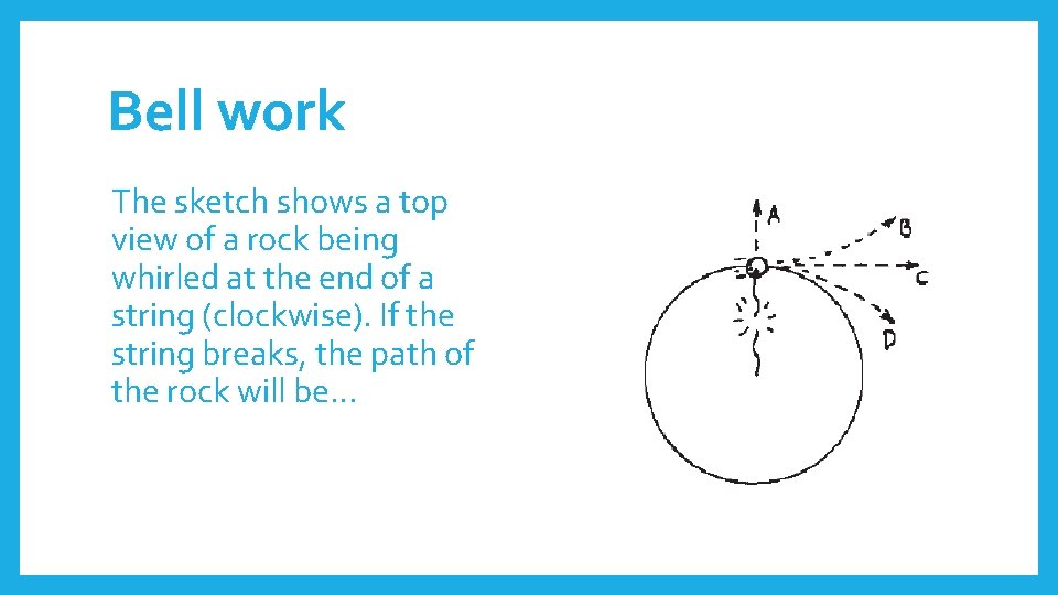 Bell work The sketch shows a top view of a rock being whirled at