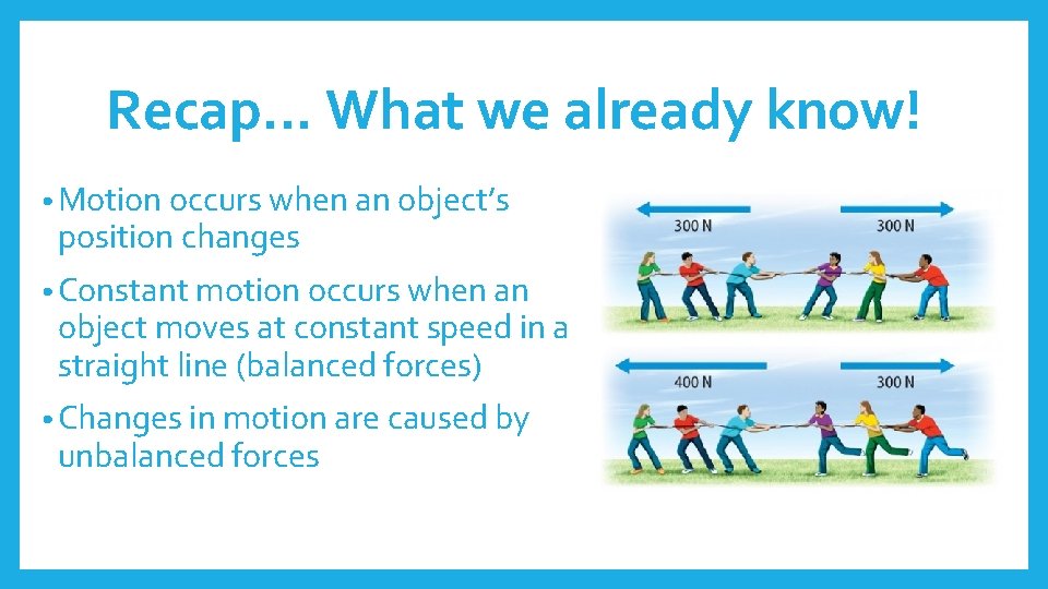 Recap. . . What we already know! • Motion occurs when an object’s position